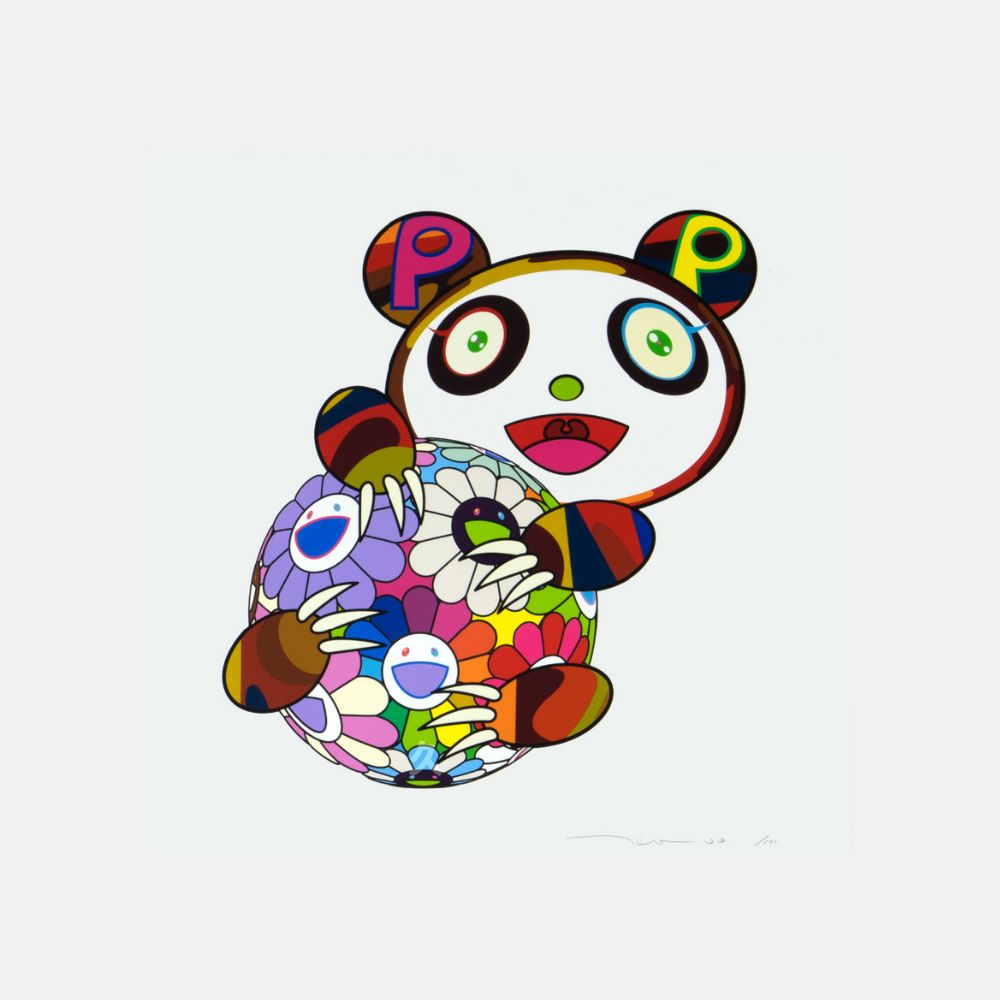 Takashi Murakami, A Panda Cub Hugging a Ball of Flowers, 2020