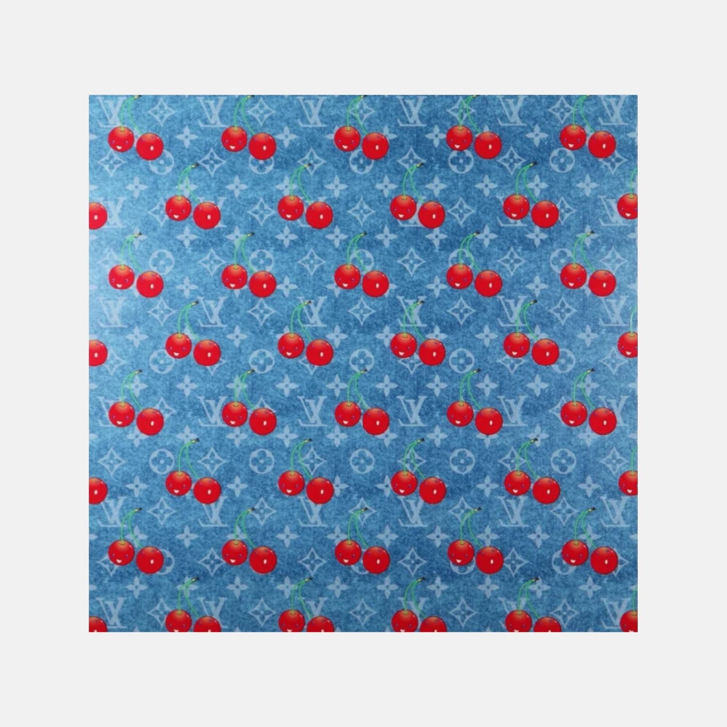 Limited edition Takashi Murakami Louis Vuitton Cherry jeans print by Lougher Contemporary, featuring vibrant cherry blossom artwork on denim.