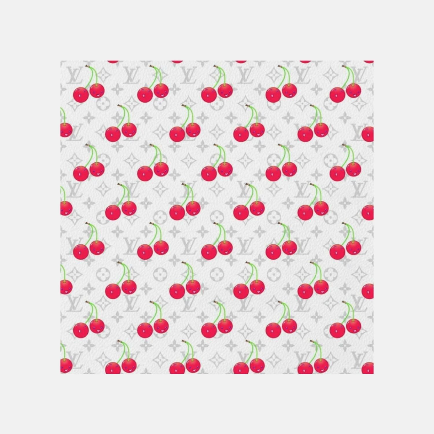 Limited edition Takashi Murakami Louis Vuitton Cherry white leather print by Lougher Contemporary, featuring vibrant floral designs.