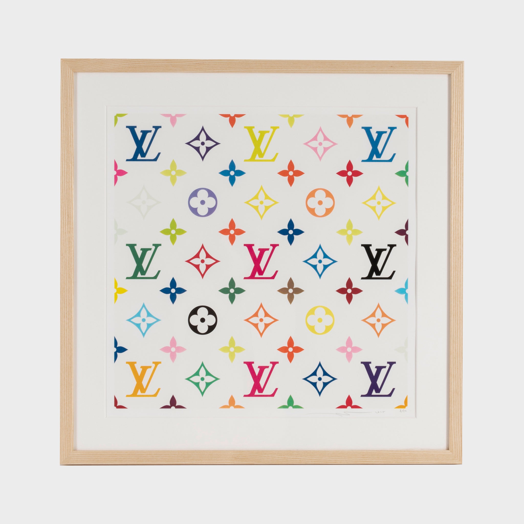 Takashi Murakami LV White Murakami Multicolour Monogram 2025 limited edition silkscreen featuring Louis Vuitton Monogram artwork.