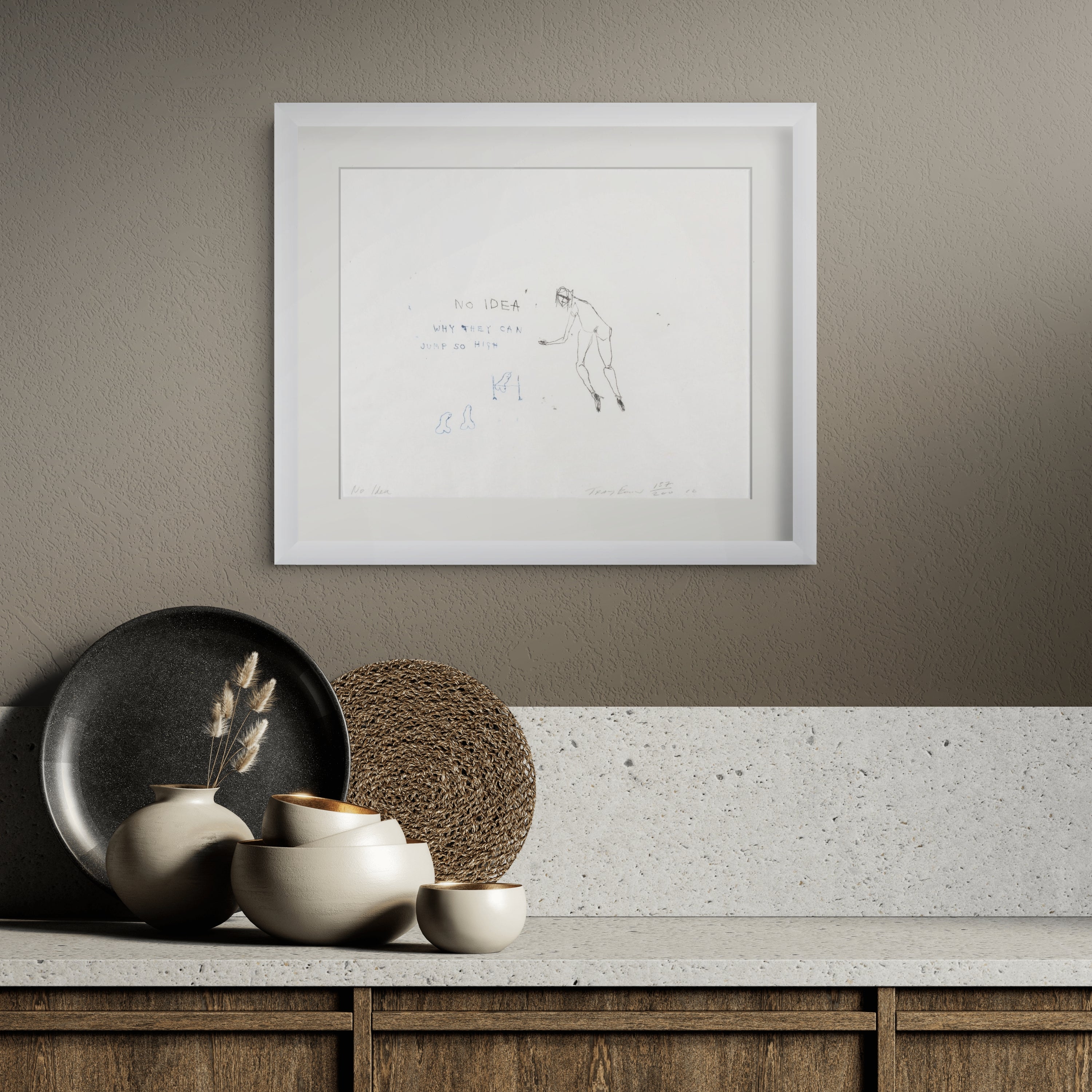 Tracey Emin, No Idea (2010), polymer gravure in colours on Japanese Misumi paper displayed in a contemporary interior.