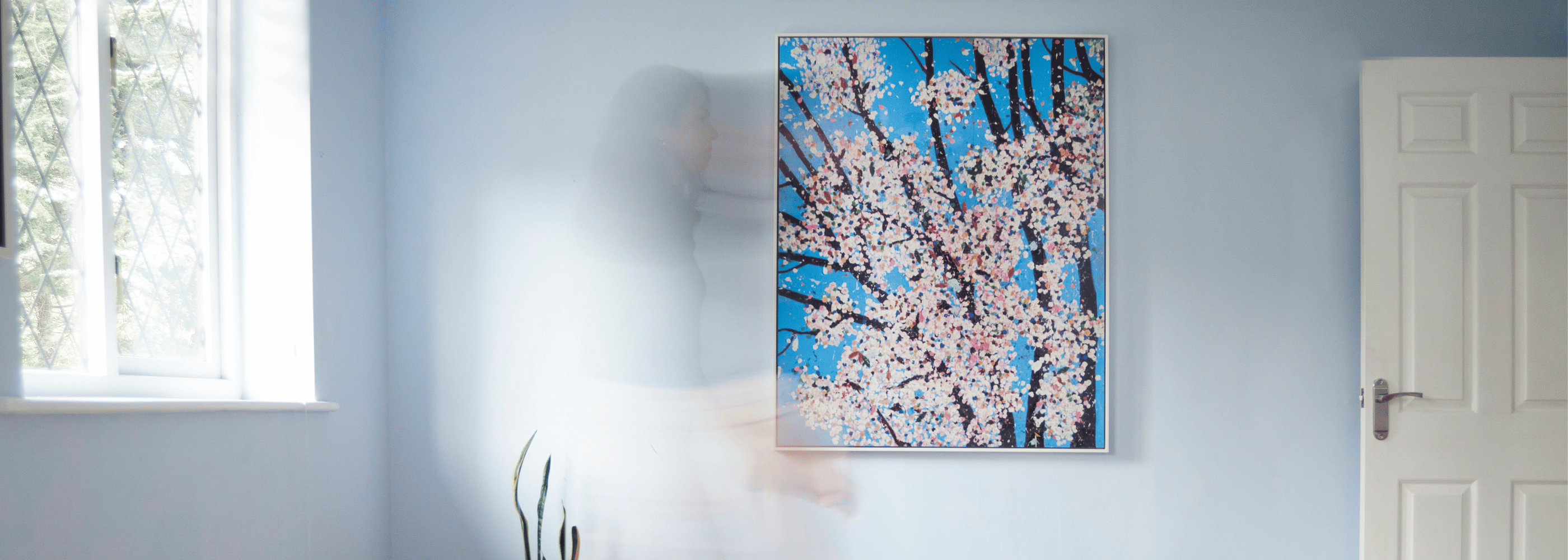 Damien Hirst Cherry Blossom Print on Bedroom Wall