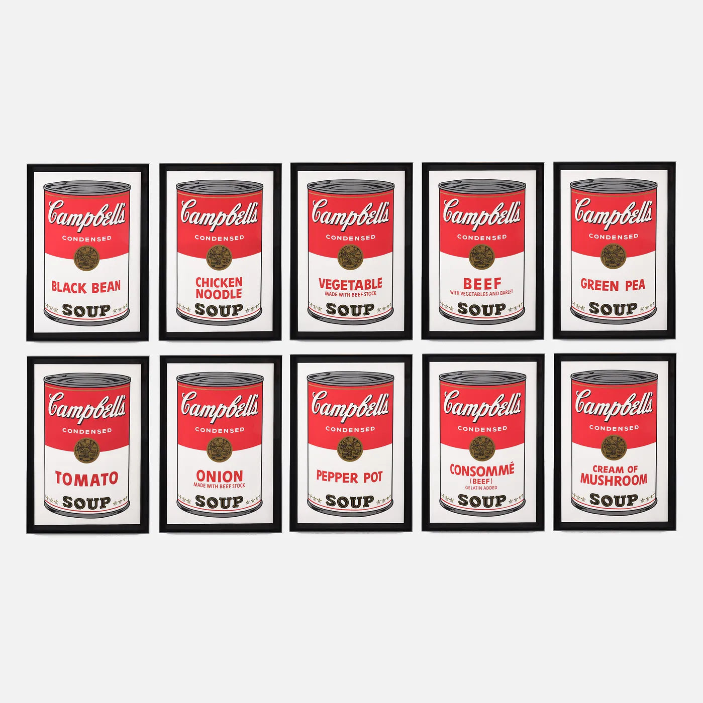 Detail of Andy Warhol’s Campbell's Soup cans screenprint series, showing the Campbell’s Soup label and red and white packaging.