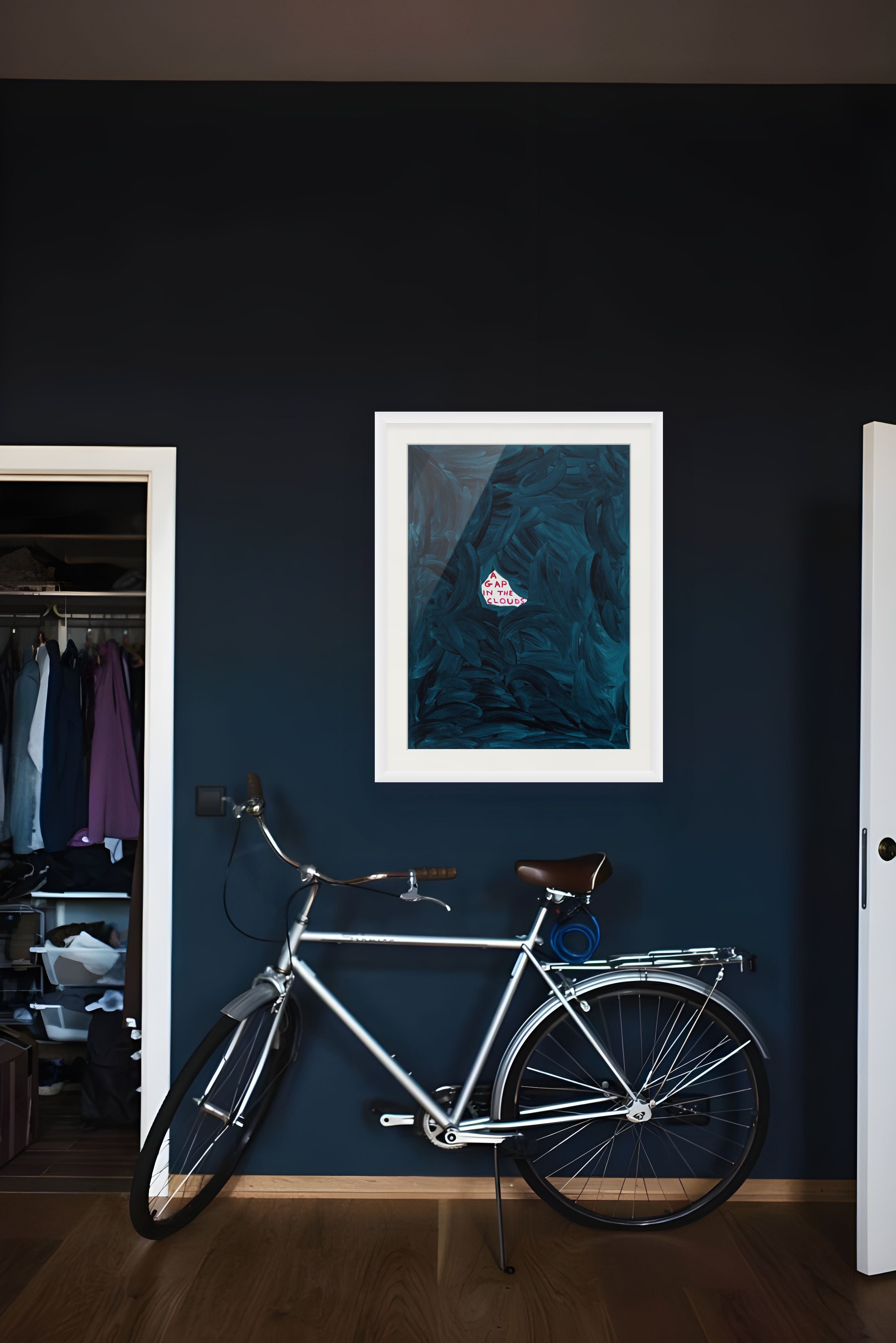 Framed David Shrigley A Gap in the Clouds Screenprint artwork in a contemporary home interior