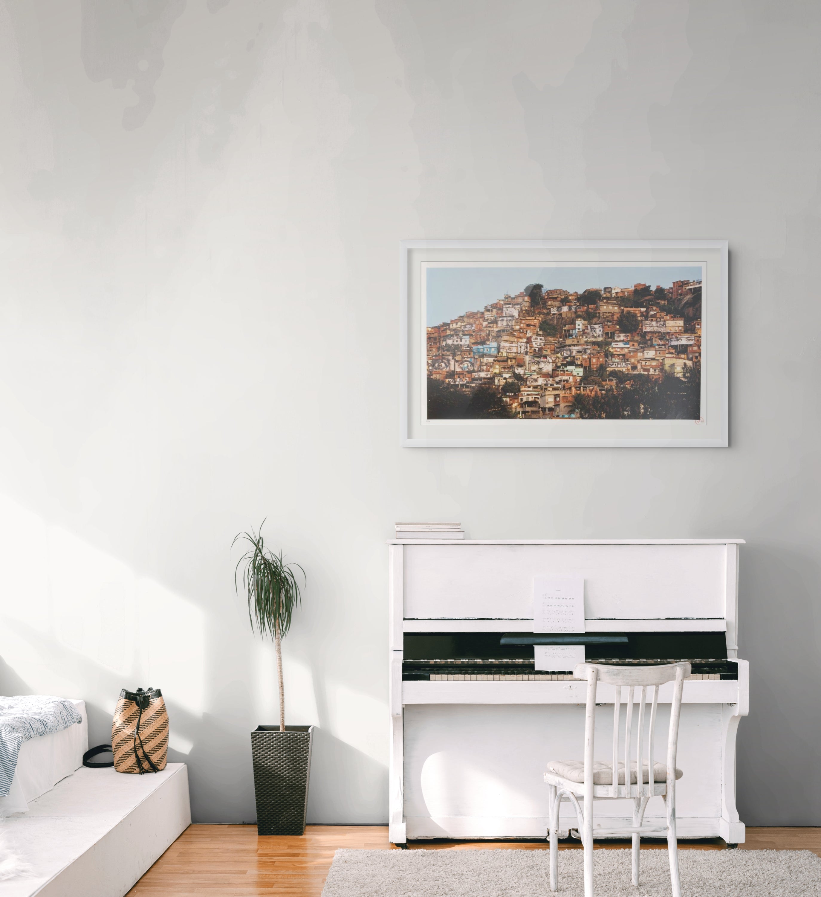JR, Favela, 2009 Giclée print on wove paper displayed as a contemporary photographic artwork in a modern interior.