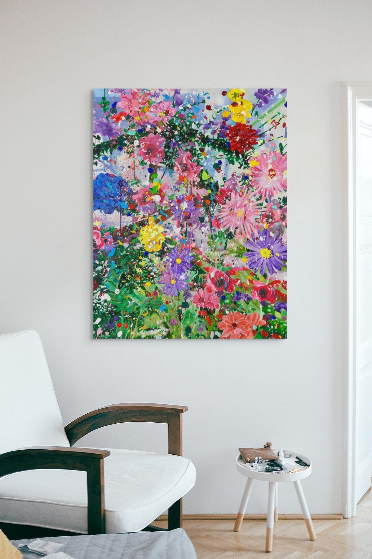 Damien Hirst, H14-1 Realisation (from the Secrets) (2024), laminated Giclée print featuring a vibrant floral garden.