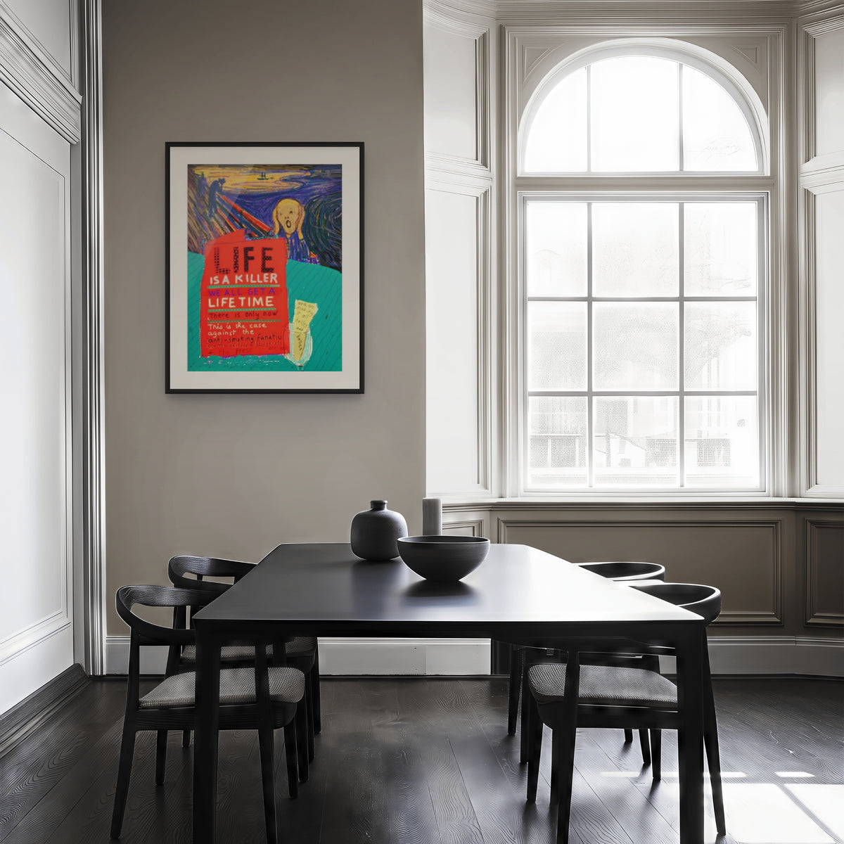 David Hockney Life 2012 iPad drawing with vivid colours, expressive lines and handwritten elements in contemporary interior setting