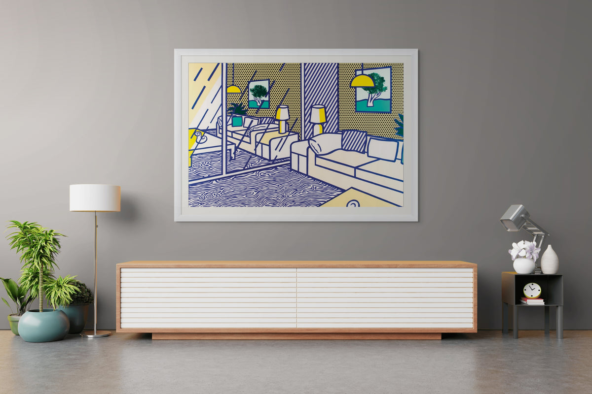 Large Roy Lichtenstein print displayed in a contemporary living room