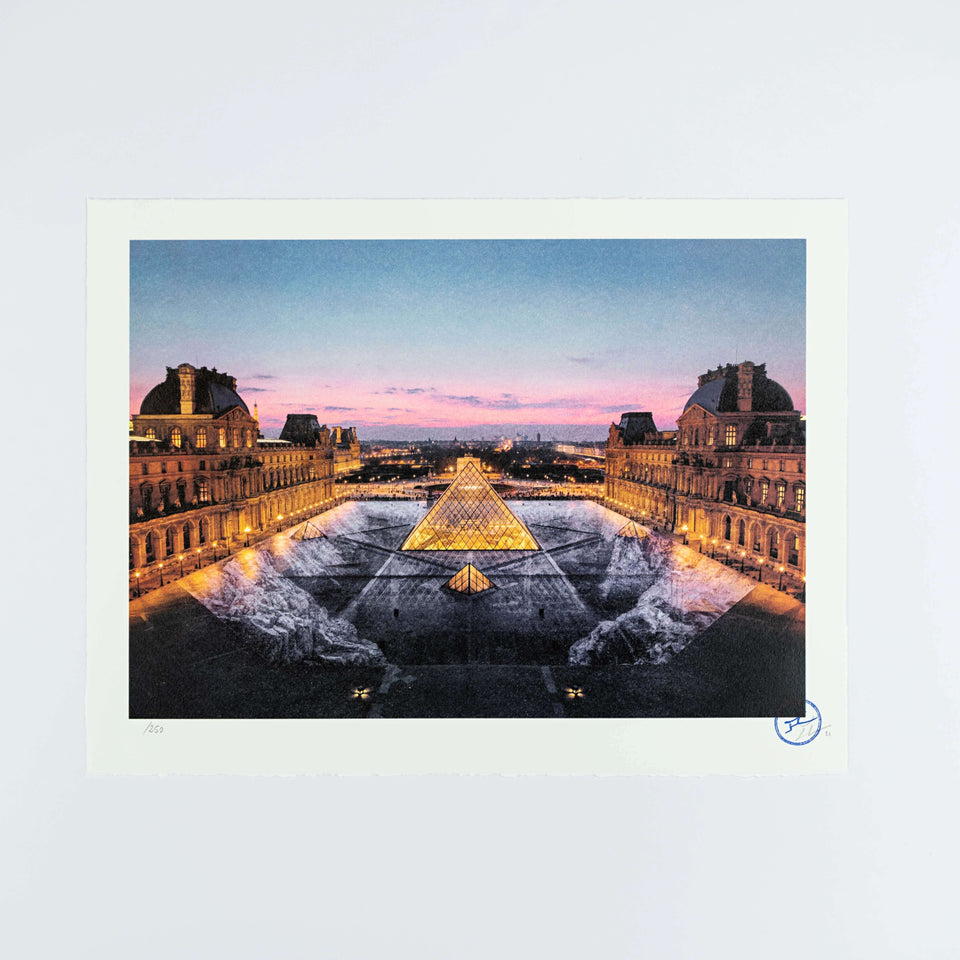 JR, JR au Louvre, 29 Mars 2019, 19H45 © Pyramide, Architecte I. M. Pei, Musee Du Louvre, Paris, France, 2019, 2021 For Sale - Lougher Contemporary