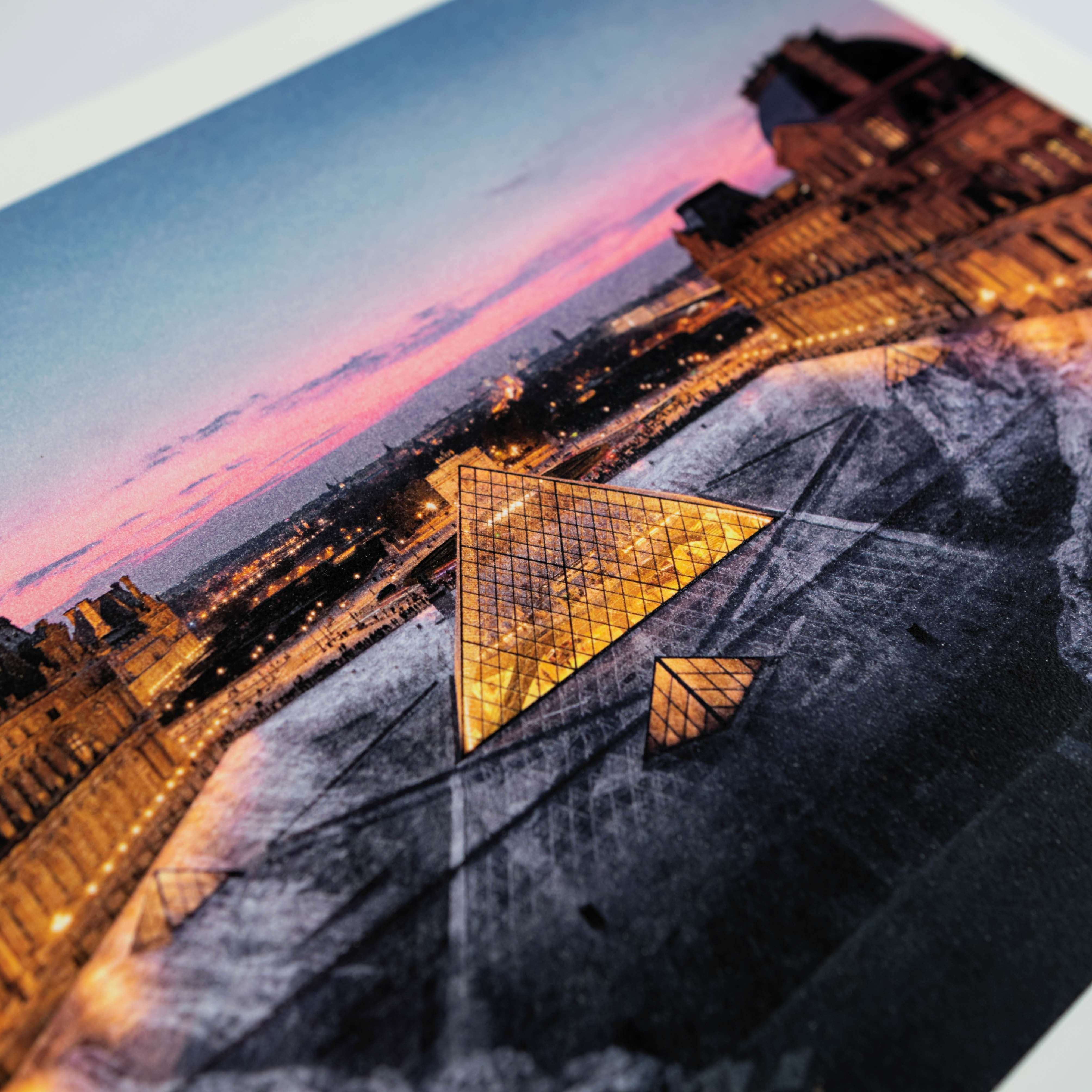 JR, JR au Louvre, 29 Mars 2019, 19H45 © Pyramide, Architecte I. M. Pei, Musee Du Louvre, Paris, France, 2019, 2021 For Sale - Lougher Contemporary