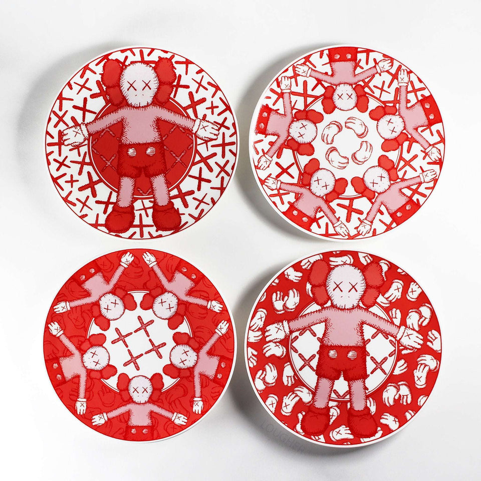 KAWS, Limited Ceramic Plate Set - Red (Set of 4), 2019 For Sale - Lougher Contemporary