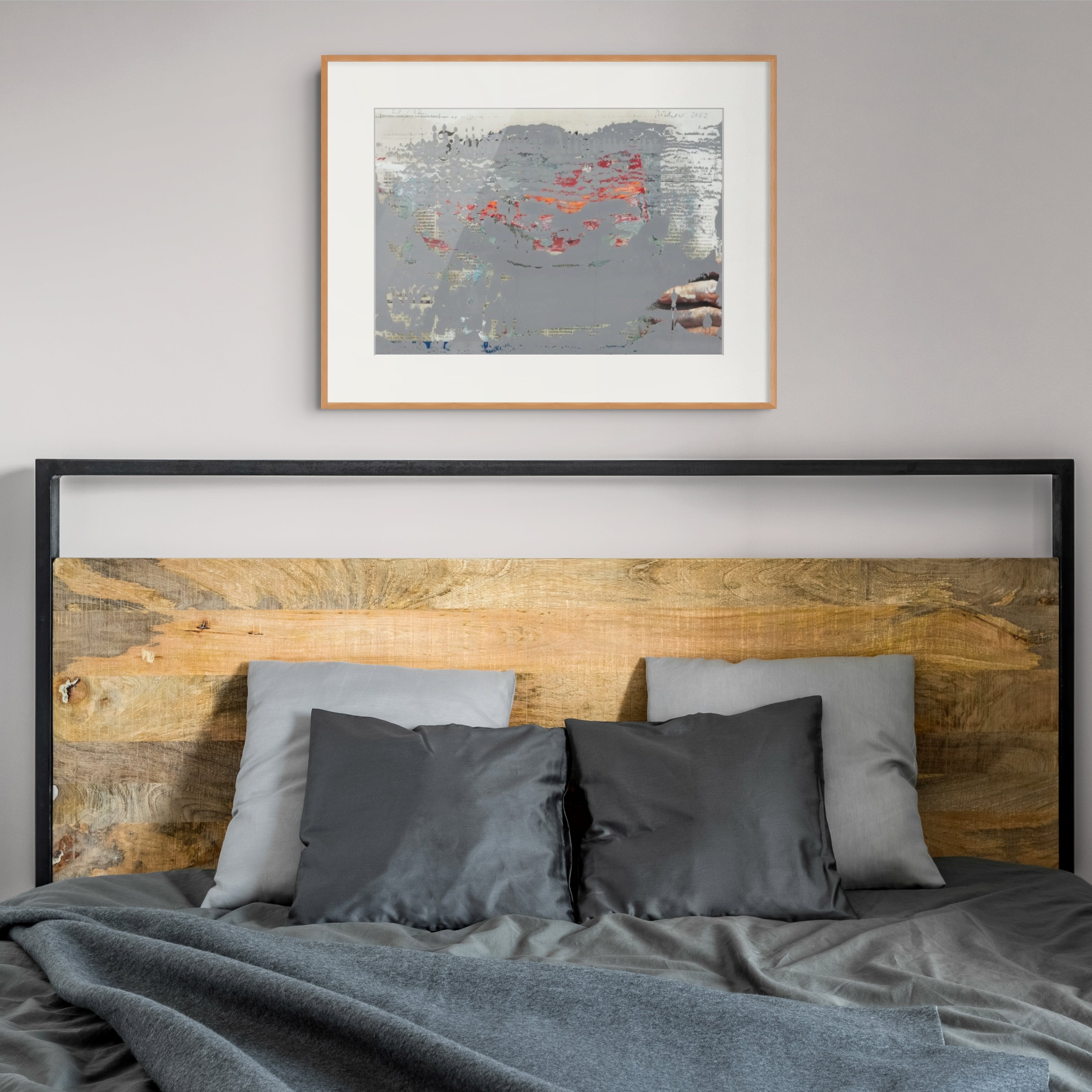 Gerhard Richter, FAZ-Übermalung (Editions CR 122), 2002 oil on offset print mounted on cardboard displayed in a contemporary interior.