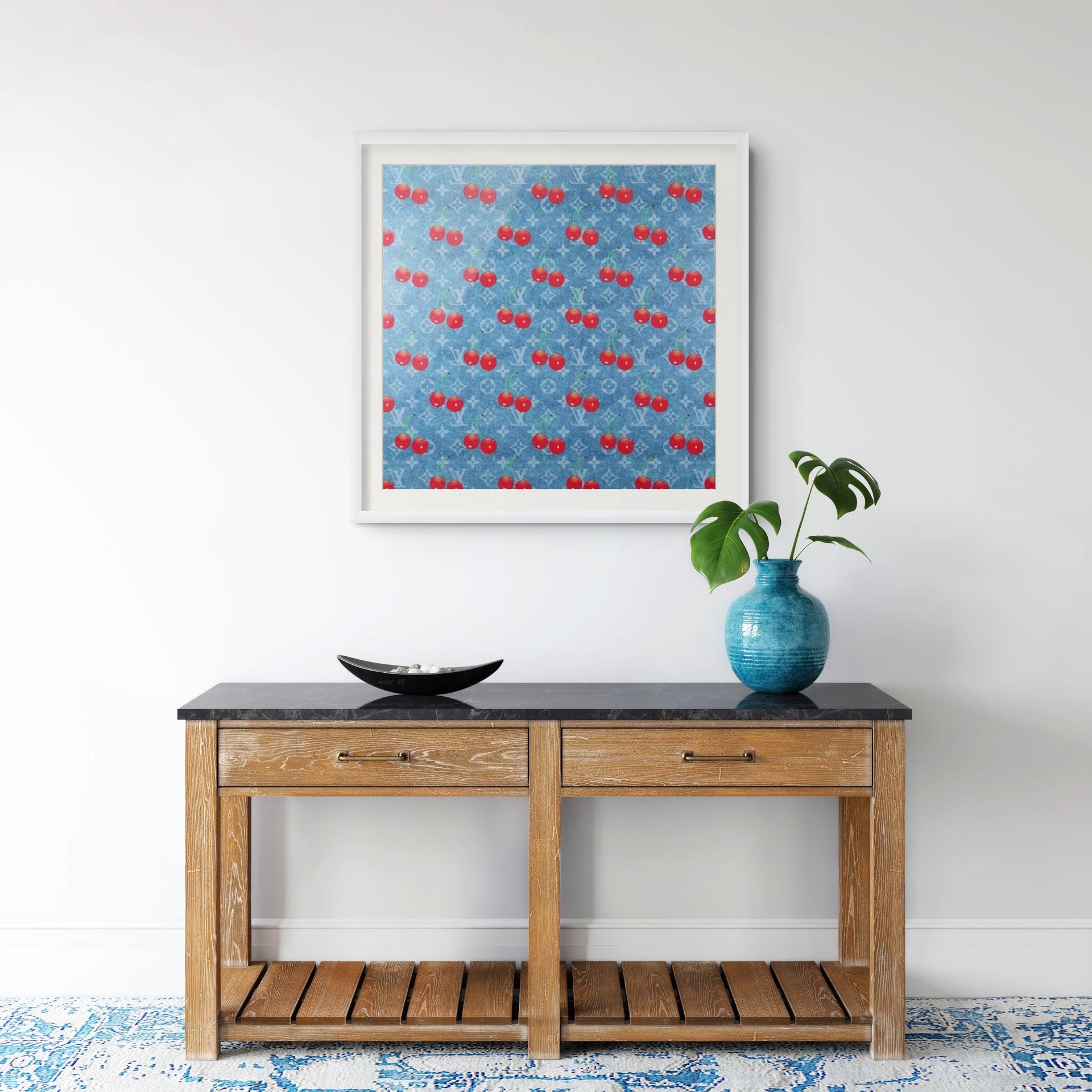 Limited edition Takashi Murakami Louis Vuitton Cherry Jeans print by Lougher Contemporary, featuring vibrant blue denim design.
